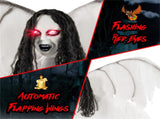 6.6 ft Life-Size Animated Halloween Angel Prop - Long Black Curly Hair, Sound-Activated , Automatic 00895288