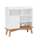 Colorblocking Storage Cabinet with Solid Wood Base & feet, Floor Cabinet for Bedroom Living Room W1801P195703