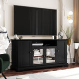 ZNTS U-Can TV Stand for TV up to 65in with 2 Tempered Glass Doors Adjustable Panels Open Style Cabinet, WF287841AAB