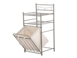Satin Nickel Bathroom Storage Tower with Two Shelves and Removable Hamper 26943540