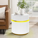 Tavita 19.5" Round White Side Table with Glass Top and LED Lights B061P253485