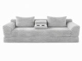 72 inches Soft Striped Corduroy Convertible Sofa Bed, Gray Fold Out Lounge Couch with Cup Holders & W5156P544108