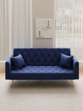 71-inch convertible love seat sofa, American retro blue velvet material, suitable for small living W165880950
