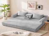 72 inches Soft Striped Corduroy Convertible Sofa Bed, Gray Fold Out Lounge Couch with Cup Holders & W5156P544108