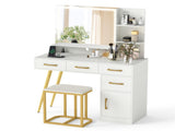 White Vanity Desk with 27"20" LED Lighted Mirror Charging Station Stool 8 Storage Spaces 45168282