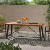 ZNTS Outdoor Acacia Wood Metal Base Dining Table, Teak 57239.00