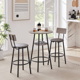 Round bar stool set with shelf, upholstered stool with backrest Grey, 23.62'' W x 23.62'' D x W1162101846