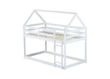 Twin over Twin Rubber Wood Floor Bunk Bed, with ladder,Guardrails,House-Shaped-Bunk Bed,White W504P206864