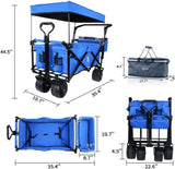 Collapsible Wagon Heavy Duty Folding Wagon Cart with Removable Canopy, 4" Wide Large All Terrain 06850292