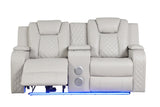 ZNTS Benz LED & Power Reclining Loveseat Made With Faux Leather in Ice 659436352759