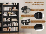 Wooden 6 Layer Modern Open Shelf Bookcase with Top Compartment, Black 91728079