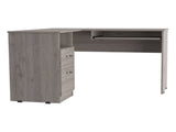 L-Shaped Desk, Keyboard Tray, Two Drawers, One Open Shelf, Light Gray B097133036