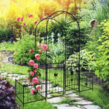 Metal Garden Arch with Gate 79.5'' Wide x 86.6'' High Climbing Plants Support Rose Arch Outdoor W1586P148090
