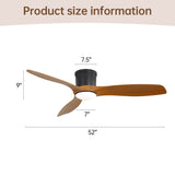 52-Inch Smart Ceiling Fan With Light and Remote,3 ABS Blades,18W Dimmable LED,With W934P336570
