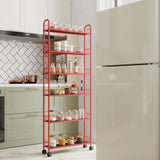 Red 6-Tier Rolling Cart Gap Kitchen Slim Slide Out Storage Tower Rack with Wheels,6 W2167P195981
