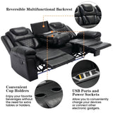 Home Theater Seating Manual Recliner Chair with Center Console and LED Light Strip for Living Room, WF310727AAB