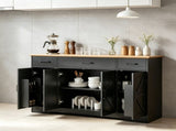 Black 47" Farmhouse Buffet Cabinet, Soft-Close Hinges, 3 Drawers, Adjustable Shelves, Spice Racks 97746118