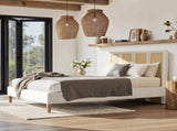 Toscana Queen Upholstered Cane Back Platform Bed, Antique White Polyester B2719P385736