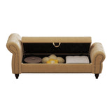 64.5" Bed Bench for Bed Room Nails Tufted Chaise of Lounge with Storage Velvet Upholstery Khaki W1097P202876