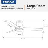 48" Black Lowe Profile Ceiling Fan with Light W1367P183803