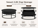 Lift-Top Coffee Table Round Center Table with Hidden Compartment Storage Shelf for Living Room, 55464142