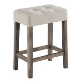Lux Brown 3 Piece Counter Height 36" Pub Table Set with Tufted Creamy White Linen Stools B06178657