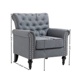 ZNTS Mid-Century Modern Accent, Linen Armchair w/Tufted Back/Wood Legs, Upholstered Lounge Arm W133354606