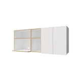 Natural Oak and White Kitchen Cabinet with Microwave Space and Open Shelf B062P290291