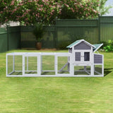 122" Large Gray Wood Chicken Coop Hen House Pet Rabbit Hutch Wooden Pet Cage Backyard with Nesting W773P293153