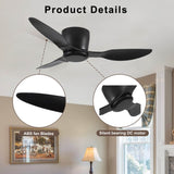 ZNTS 40" Flush Mount Ceiling Fan without light, 3 Reversible Blades, with 6 Speeds Reversible DC W2352P194033