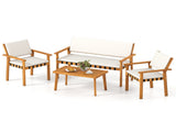 4-Piece Acacia Wood Patio Conversation Set with Soft Cushions Loveseat Armchairs Coffee Table 83535519