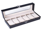6 Compartments High-grade Leather Watch Collection Storage Box Black 57569750