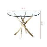 ZNTS Contemporary Round Clear Dining Tempered Glass Table with Gold Finish Stainless Steel Legs 84860336