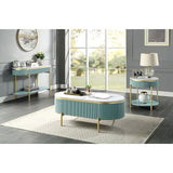 ZNTS Glam Contemporary Light Teal 1pc End Table White Faux Marble Top Living Room Table Open Bottom B011P184960