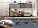 Industrial Console Table with Charging Station, Narrow Entryway Table with 2 AC Outlets USB & Type-C 42994255