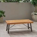 Outdoor Acacia Wood Coffee Table, Teak Finish / Rustic Metal Brown and Black, 27.25"D x 45.75"W x 62348.00