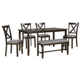 6-Piece Kitchen Dining Table Set Wooden Rectangular Dining Table, 4 Fabric Chairs and Bench Family 82897047