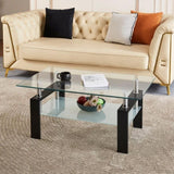 ZNTS Tempered Clear Glass Coffee Table, 2-Layers Coffee Table Living Room Center Table W1718128637