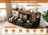 Industrial & Rustic Storage Cabinet, 3 Open Shelves & 3 Foldable Fabric Drawers Console Table, 38184093
