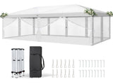 10x20 ft Instant Pop Up Canopy Tent White, 6 Mesh Panels 2 Doors 4 Net Sides, 41921225