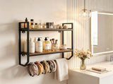 2-Tier Wall Mounted Bathroom Shelf with 22" Towel Bar, Industrial Storage Rack Engineered Wood & 09132622