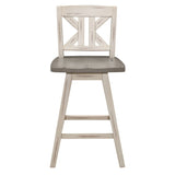 Pub Height Chairs Set of 2, Distressed Gray and White 360-degree Swivel Chair Solid Rubberwood B011P194917