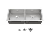 33"x19" Embedded Double Bowl Kitchen Sink, Undermount Handmade Sink in Brushed Unable 56017695