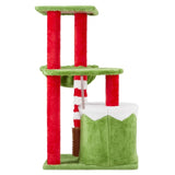 ZNTS 32in Cat Scratching Posts Tower with Cat Condo and Hammock, Christmas Themed Plush Cat Tree with Cat 13527458