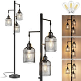 ZNTS Industrial Floor Lamp for Living Room,LED Farmhouse Standing Lamp with 3 Birdcage Hanging Shade, T3146P263608