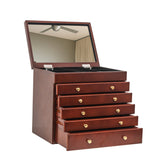 ZNTS Large Jewelry Organizer Wooden Storage Box 6 Layers Case with 5 Drawers, Brown 17065798