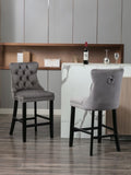 Contemporary Velvet Upholstered Barstools with Button Tufted Decoration and Wooden Legs, and Chrome W1143P177251