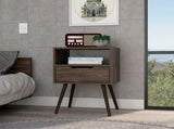 Nightstand 25"H, Superior Top, Four Legs, One Open Shelf, One Drawer, Dark Walnut B097132995