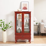 Lighted Glass Display Cabinet Glass Wine Cabinet Curio Display Cabinet with Adjustable Glass Shelves W1758P294633