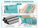 4-Position Backpack Beach Chair with Aluminum Frame, Wooden Armrests, Pillow and Pockets, Mint 57064864
